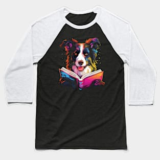 Border Collie Reads Book Baseball T-Shirt